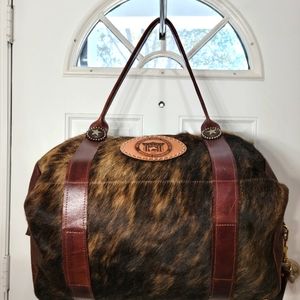 Handmade Genuine Cowhide Fur Leather Weekend Gym Travel Office Duffle Bag